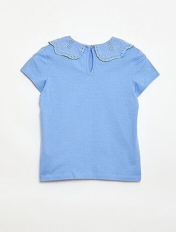 Camiseta de punto con cuello redondo con bordados ingleses