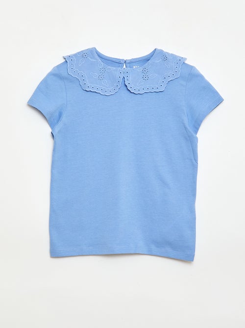 Camiseta de punto con cuello redondo con bordados ingleses - Kiabi