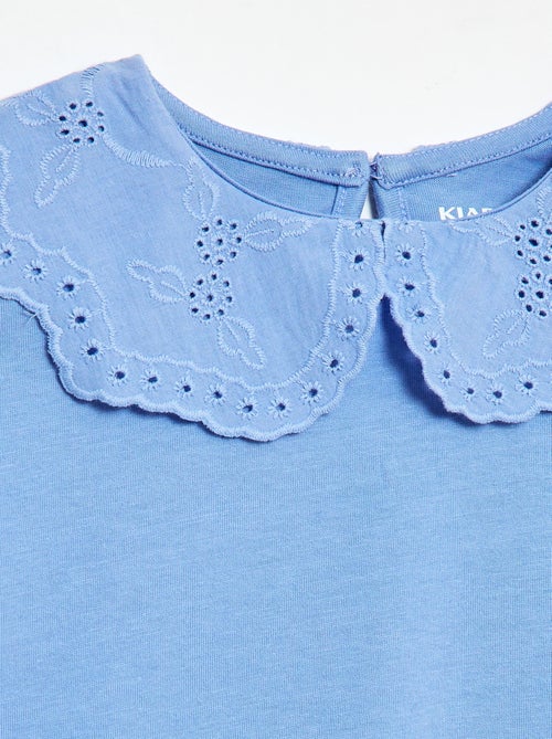 Camiseta de punto con cuello redondo con bordados ingleses - Kiabi