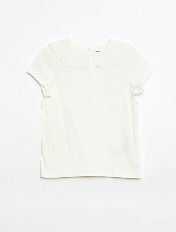 Camiseta de punto con cuello redondo con bordados ingleses