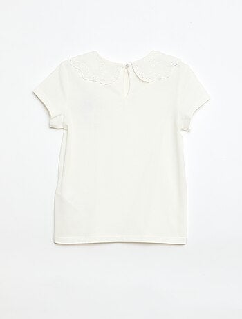 Camiseta de punto con cuello redondo con bordados ingleses