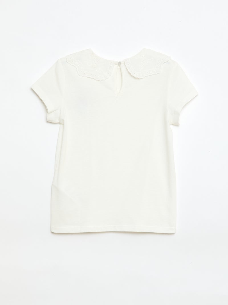 Camiseta de punto con cuello redondo con bordados ingleses Blanco - Kiabi