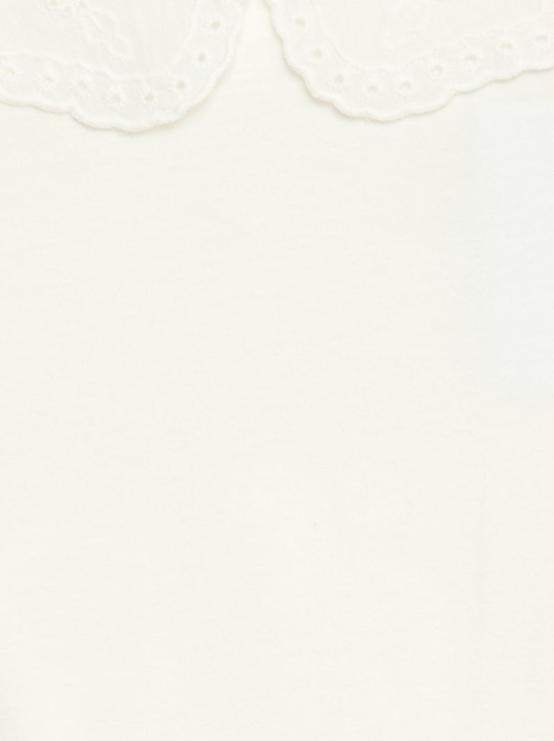 Camiseta de punto con cuello redondo con bordados ingleses Blanco - Kiabi