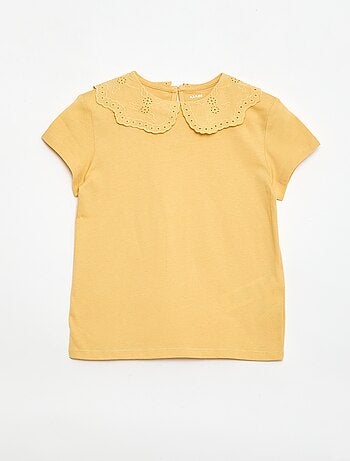 Camiseta de punto con cuello redondo con bordados ingleses