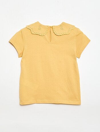 Camiseta de punto con cuello redondo con bordados ingleses