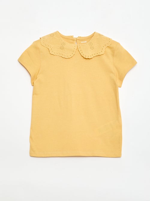 Camiseta de punto con cuello redondo con bordados ingleses - Kiabi