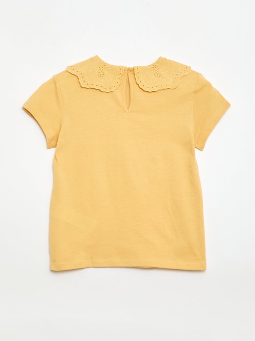 Camiseta de punto con cuello redondo con bordados ingleses - Kiabi