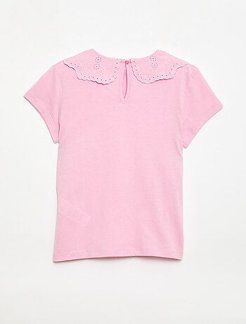 Camiseta de punto con cuello redondo con bordados ingleses