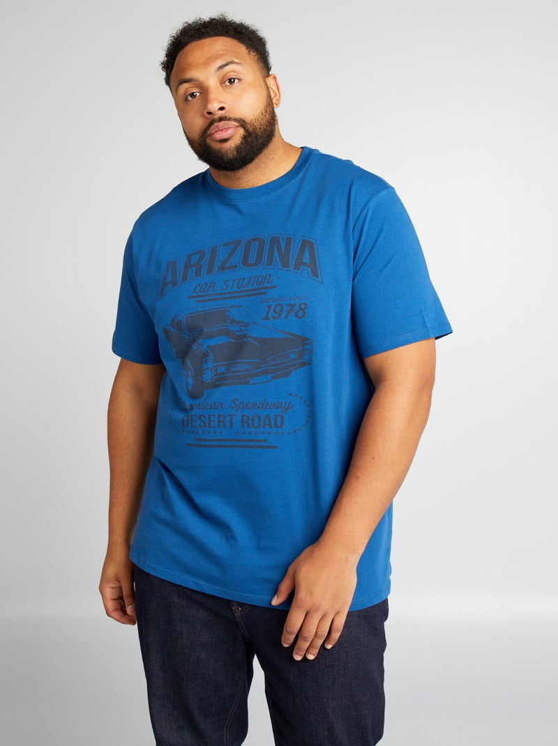 Camiseta de punto con cuello redondo estampado AZUL - Kiabi