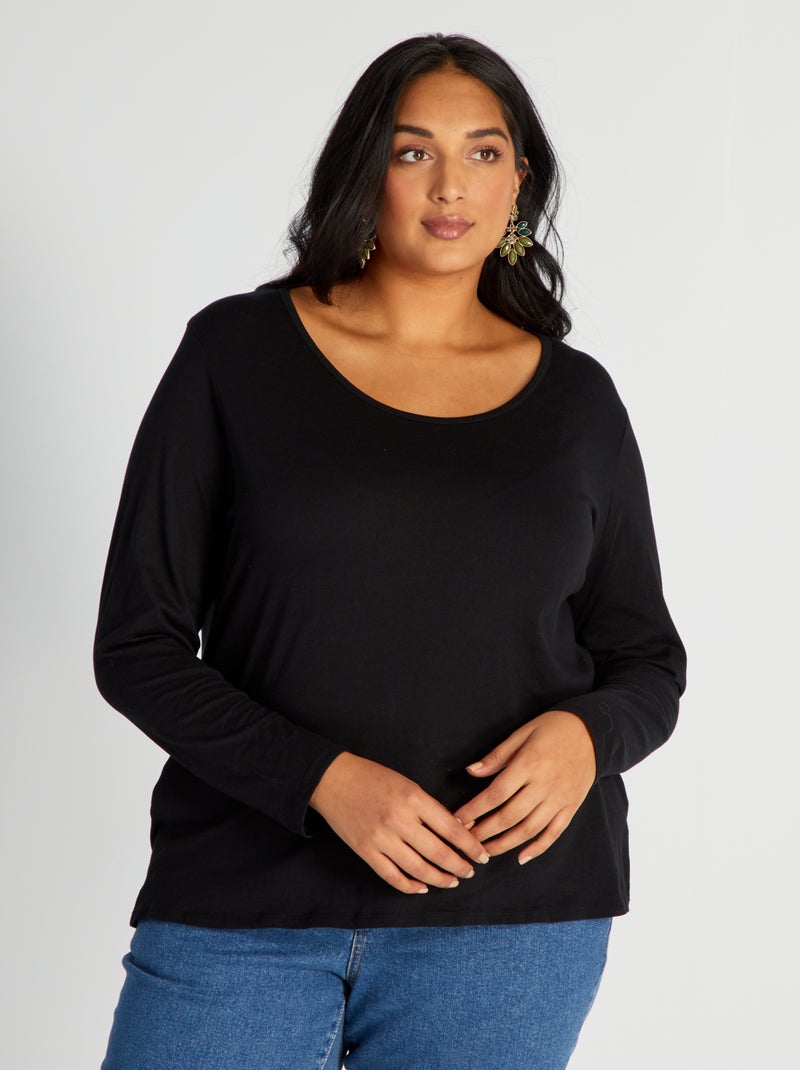 Camiseta de punto con cuello redondo Negro - Kiabi
