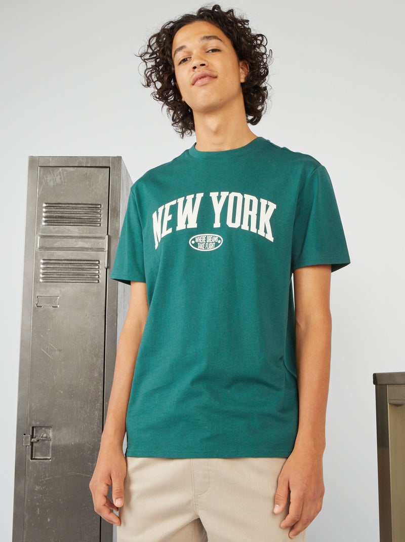 Camiseta de punto con cuello redondo 'New York' VERDE - Kiabi