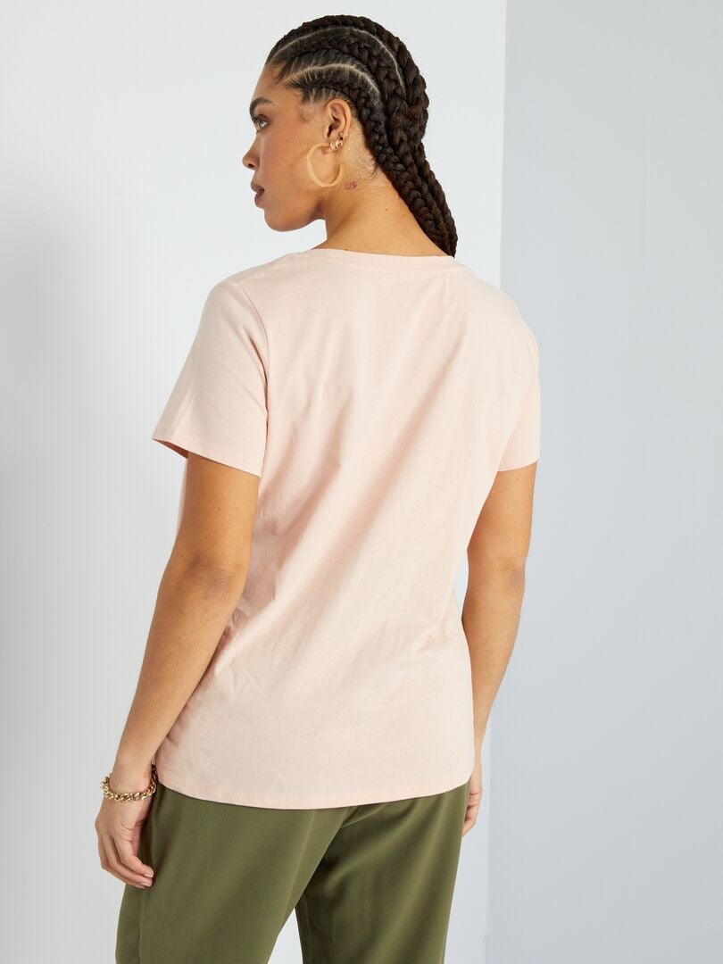 Camiseta de punto con cuello redondo ROSA - Kiabi