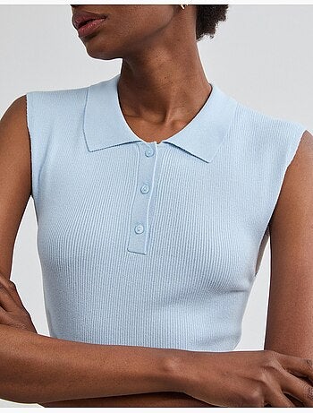 Camiseta de punto con cuello tipo polo, mo fashion