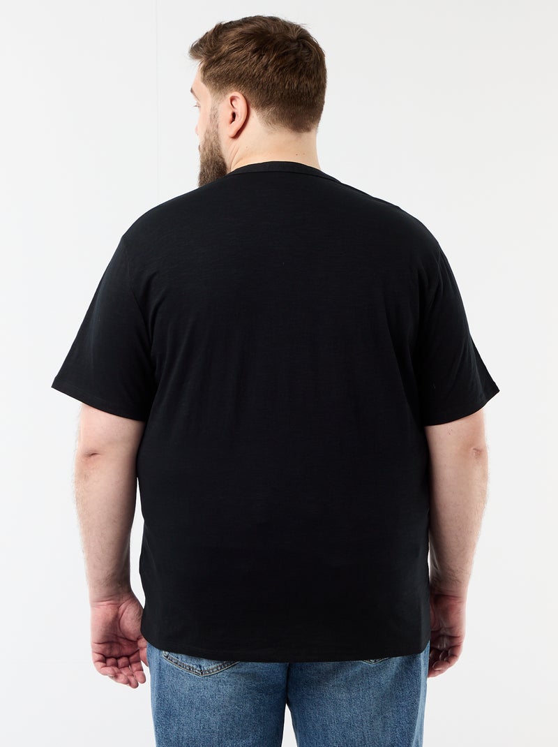 Camiseta de punto con cuello tunecino y manga corta Negro - Kiabi