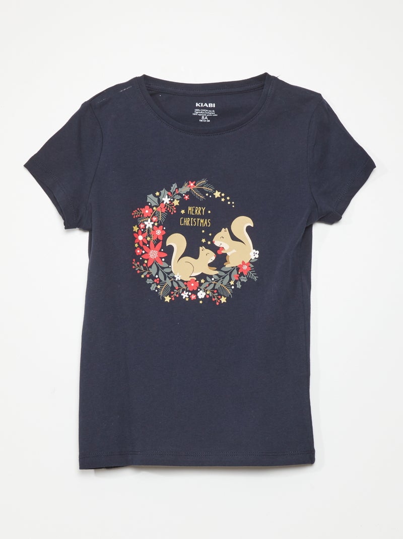Camiseta de punto con estampado de 'Navidad' AZUL - Kiabi
