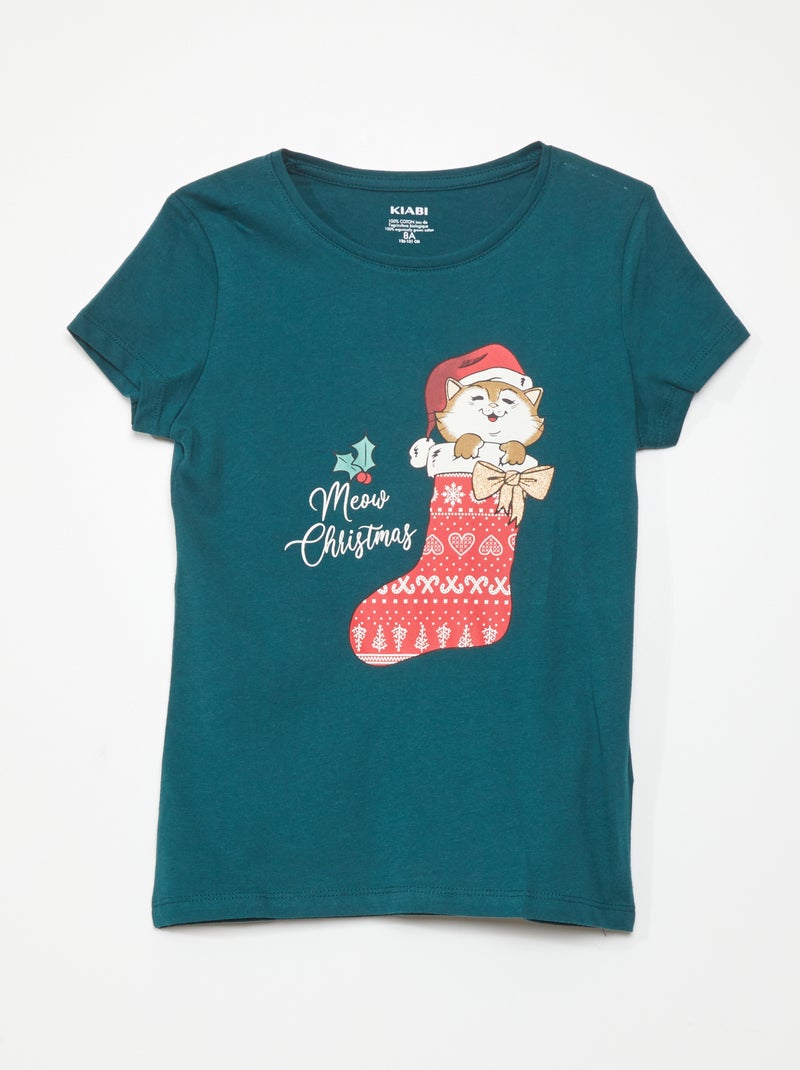 Camiseta de punto con estampado de 'Navidad' VERDE - Kiabi