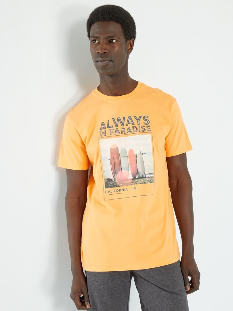 Camiseta de punto con estampado de surf NARANJA - Kiabi