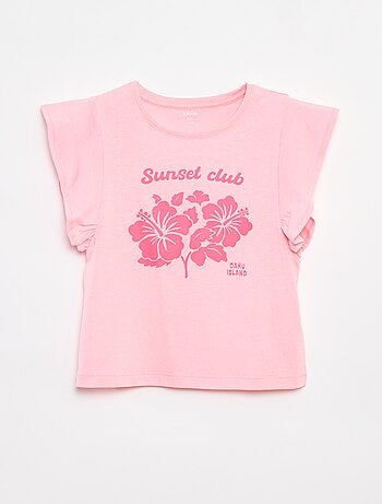 Camiseta de punto con estampado en ambos lados y volantes en las mangas