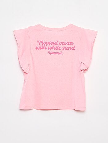 Camiseta de punto con estampado en ambos lados y volantes en las mangas