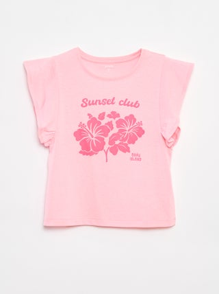 Camiseta de punto con estampado en ambos lados y volantes en las mangas