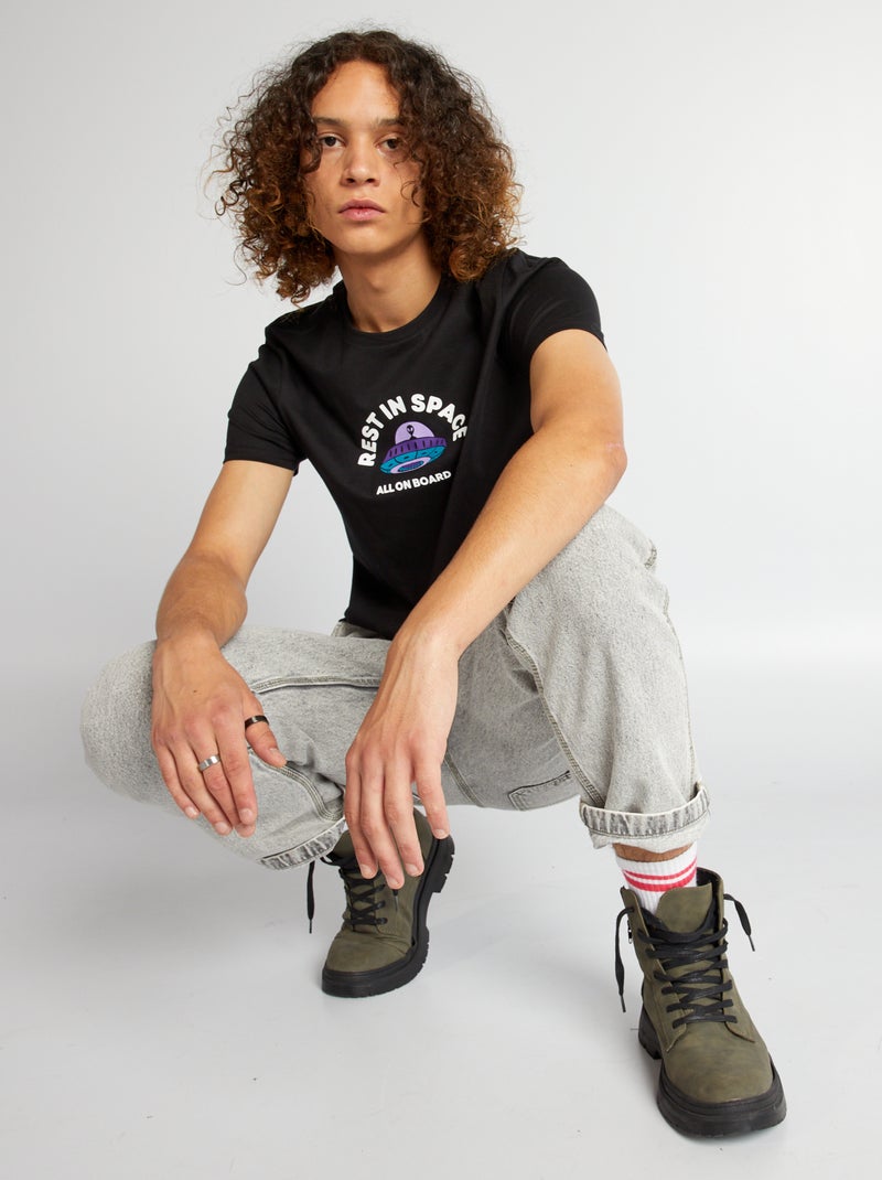 Camiseta de punto con estampado NEGRO - Kiabi