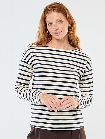 Camiseta de punto con mangas largas y estampado de rayas