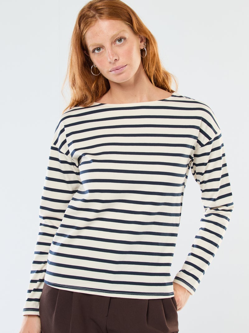 Camiseta de punto con manga larga y diseño de rayas Blanco - Kiabi