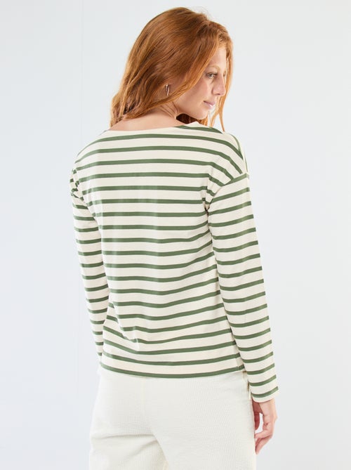 Camiseta de punto con manga larga y estampado de rayas - Kiabi