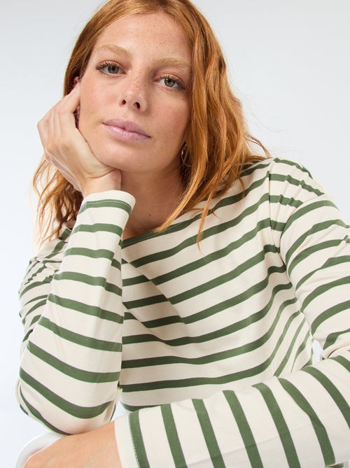 Camiseta de punto con manga larga y estampado de rayas - Kiabi