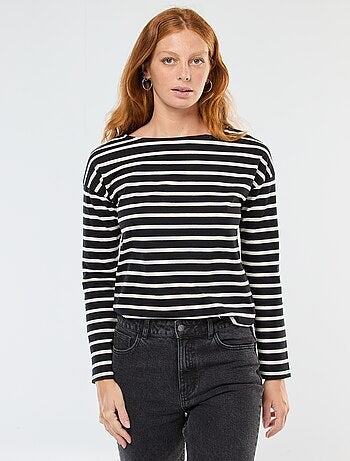 Camiseta de punto con mangas largas y estampado de rayas