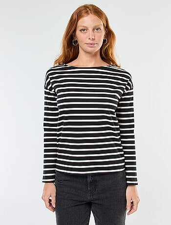 Camiseta de punto con mangas largas y estampado de rayas