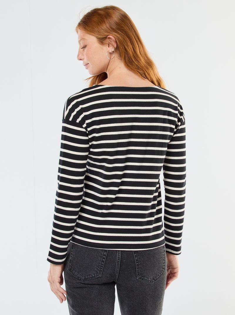 Camiseta de punto con manga larga y estampado de rayas Negro - Kiabi
