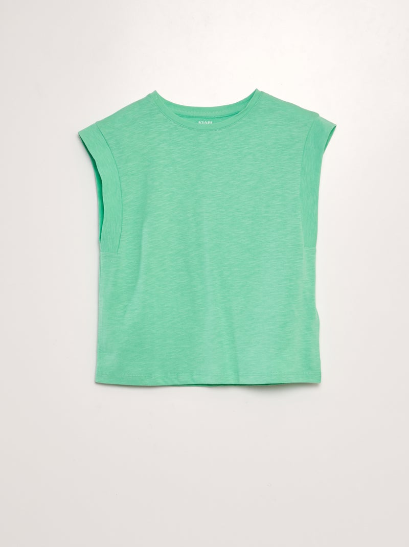 Camiseta de punto con manga muy corta VERDE - Kiabi