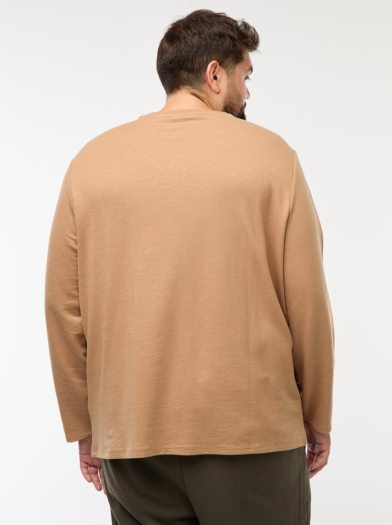Camiseta de punto con mangas largas y cuello tunecino Beige - Kiabi