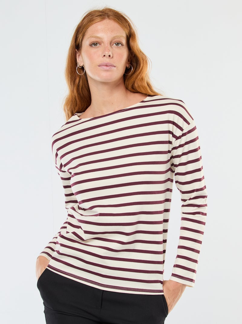 Camiseta de punto con mangas largas y estampado de rayas Blanco - Kiabi