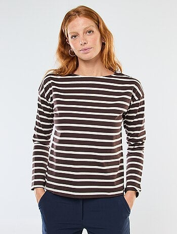 Camiseta de punto con mangas largas y estampado de rayas