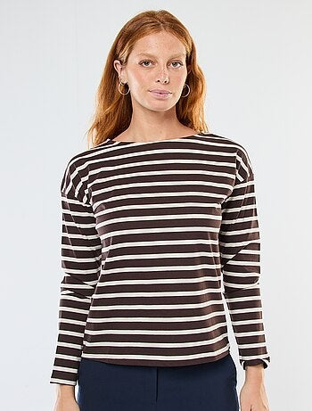 Camiseta de punto con mangas largas y estampado de rayas