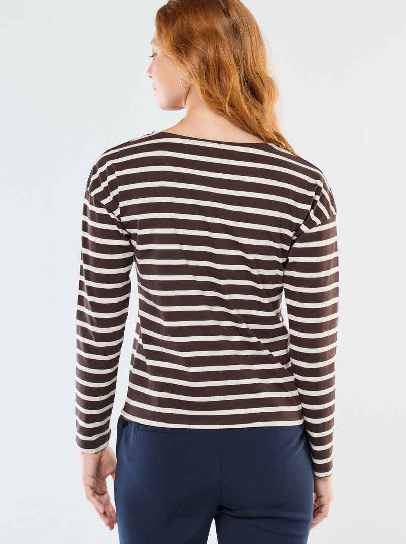 Camiseta de punto con mangas largas y estampado de rayas Marron - Kiabi