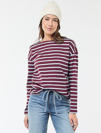 Camiseta de punto con mangas largas y estampado de rayas