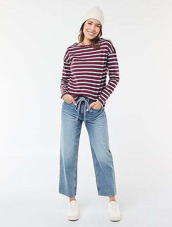 Camiseta de punto con mangas largas y estampado de rayas