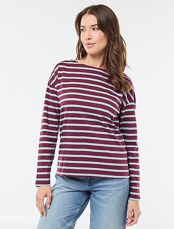 Camiseta de punto con mangas largas y estampado de rayas