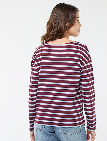 Camiseta de punto con mangas largas y estampado de rayas