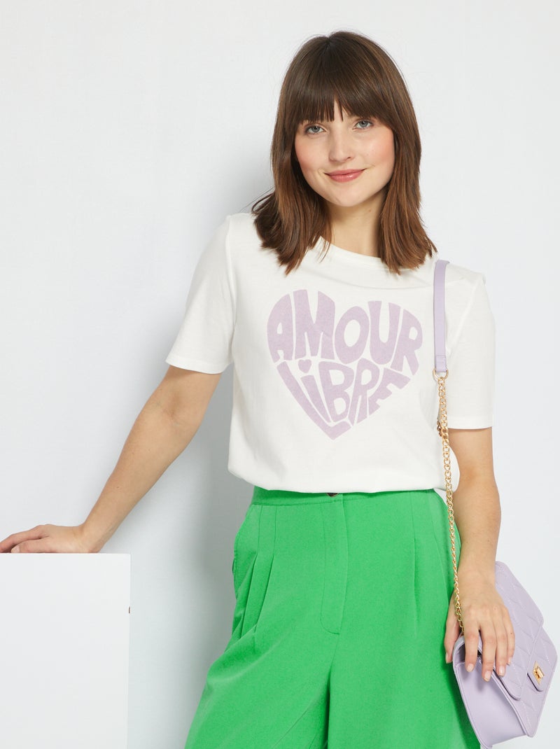 Camiseta de punto con mensaje estampado BLANCO - Kiabi