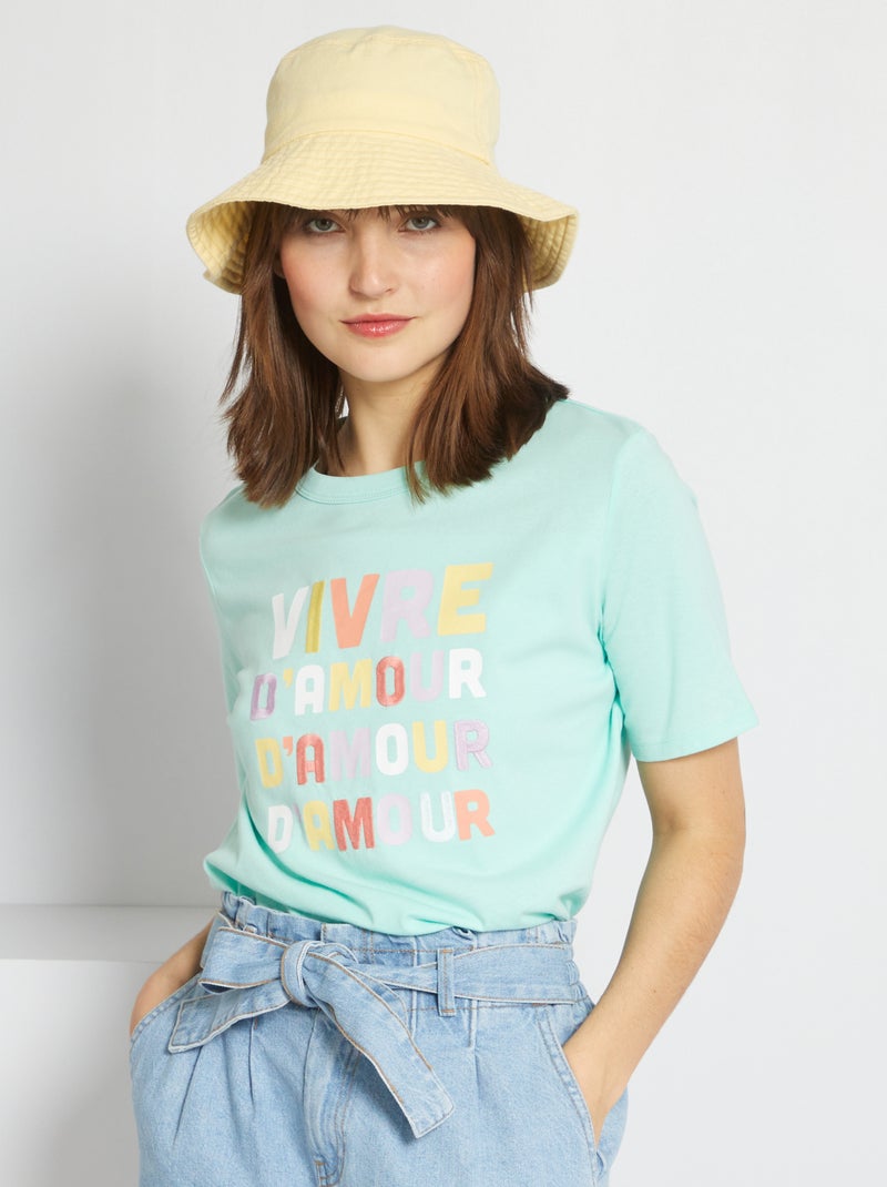 Camiseta de punto con mensaje estampado VERDE - Kiabi