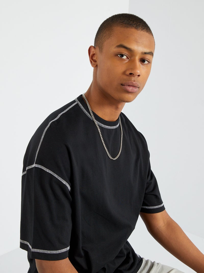 Camiseta de punto con pespuntes Negro - Kiabi