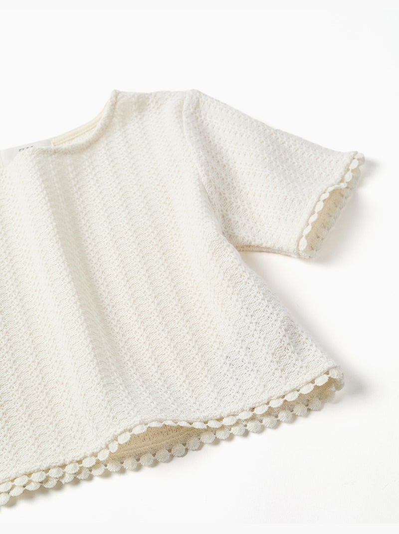 Camiseta de punto con ribete de croché Blanco - Kiabi
