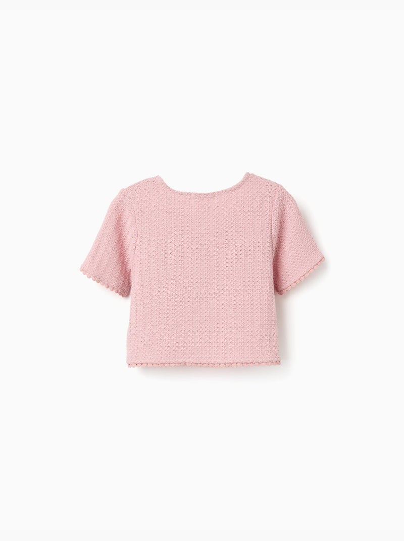Camiseta de punto con ribete de croché Rosa claro - Kiabi
