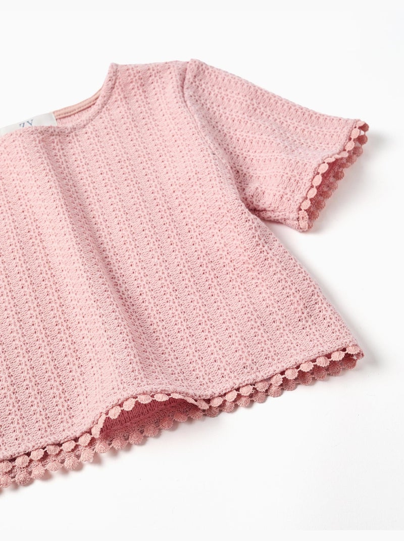 Camiseta de punto con ribete de croché Rosa claro - Kiabi