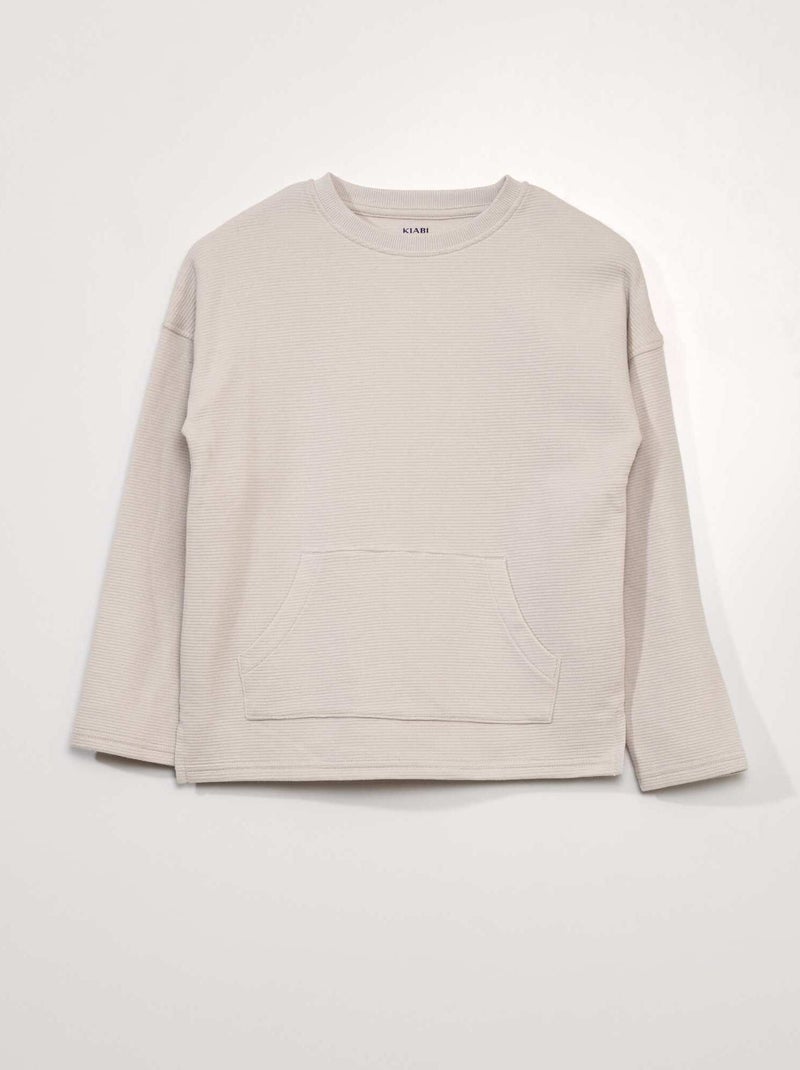Camiseta de punto con textura con bolsillo canguro BLANCO - Kiabi