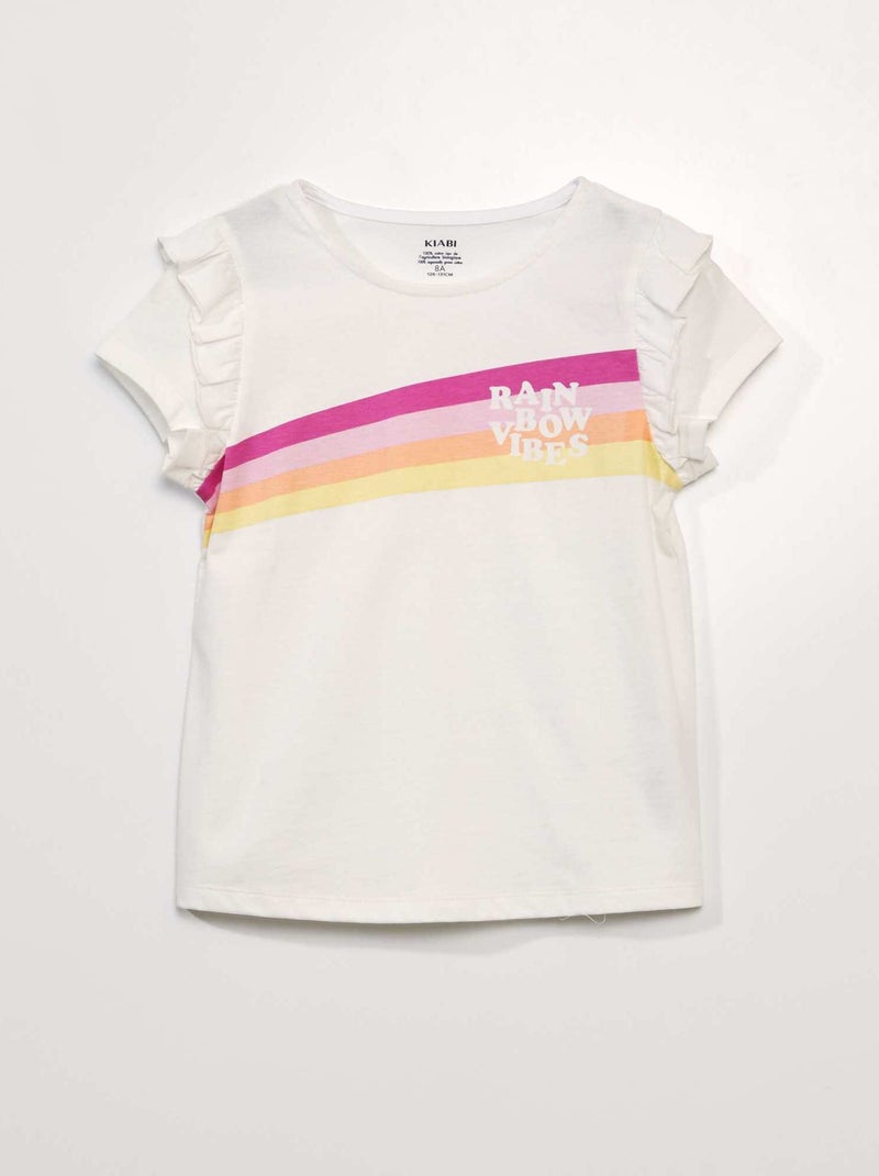 Camiseta de punto con volantes en las mangas BLANCO - Kiabi